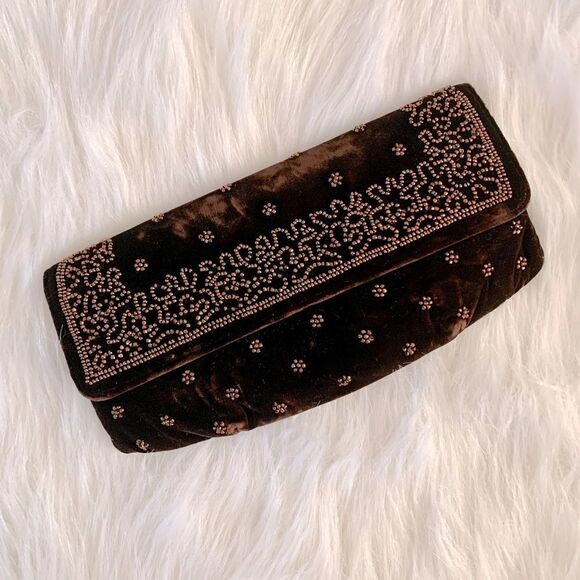 Vintage Soure’ Velvet Beaded Evening Clutch